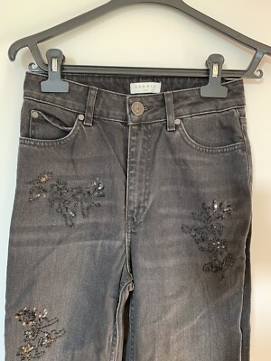 Sandro Paris Wide Leg High Waist Black Jeans With Sequin UK