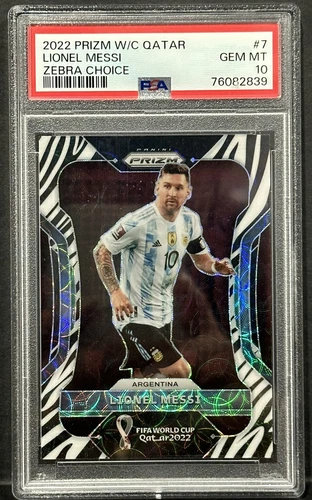 2022 Panini Prizm World Cup Lionel Messi Zebra Choice Prizm PSA Gem Mint 10