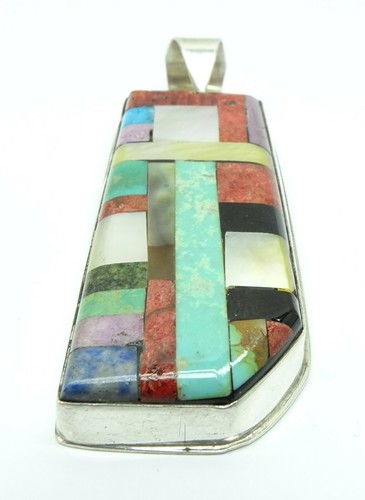 Navajo Sterling Silver 925 Pendant w/Multistones (Coral/Turquoise/Opal/Onyx) - Picture 4 of 7