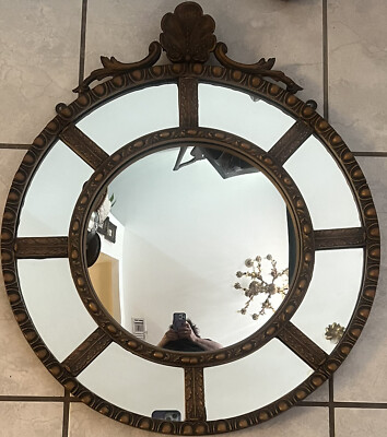 Vintage Rococo Hand Carved Wood Hanging Mirror 23 X 20 Shell And Acanthus Design