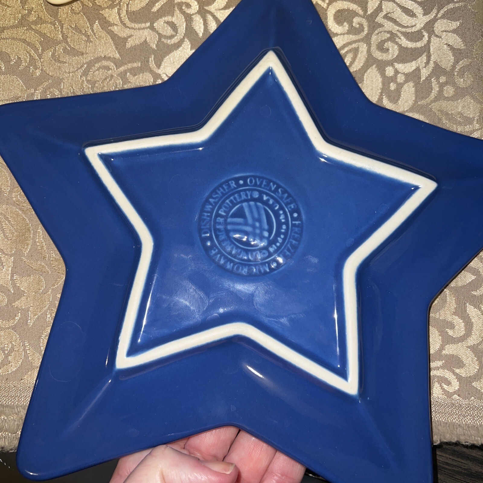 Longaberger Pottery Woven Traditions Set of 2 Star PlatesBlue & White