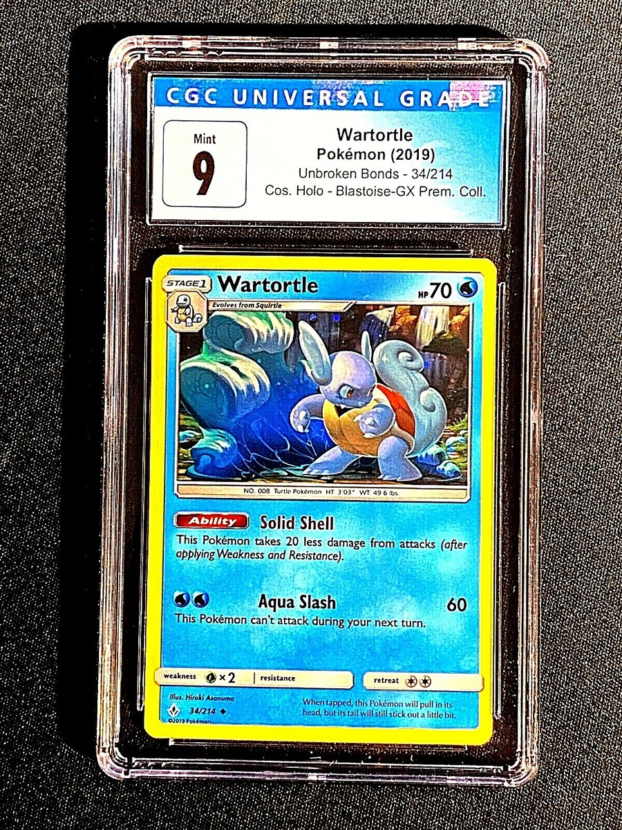 wartortle pokemon card gx 2019 Pokemon WARTORTLE GX 34/214 CGC 9 MINT COSMO Holo Unbroken Bonds G1593