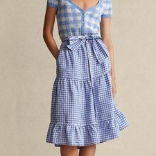 Polo Ralph Lauren Gingham Linen Midi Skirt