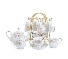 Tea Set 22-Piece Porcelain Ceramic Coffee Tea Gift Sets Cups Saucer Service f...