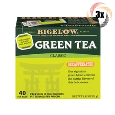 3x Boxes Bigelow Classic Decaffeinated Green Tea | 40 Tea Bags Per Box | 1.82oz