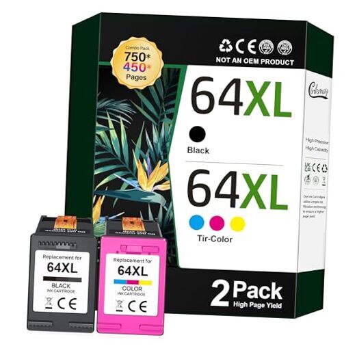 HP 64XL Black & Color Ink Cartridge Replacement for HP 64 & 64XL Printers