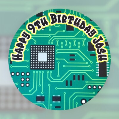 Circuit Board Computer Edible Icing Sheet Cake Topper Personalised Name ...