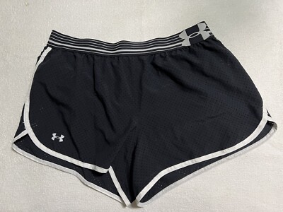 Under Armor Black Athletic Running Shorts Built In Briefs Ladies Waist 28 