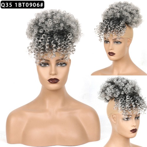 Kinky Curly Wrap Synthetic Drawstring Ponytail Hair Extensions with Bangs - Picture 5 of 8
