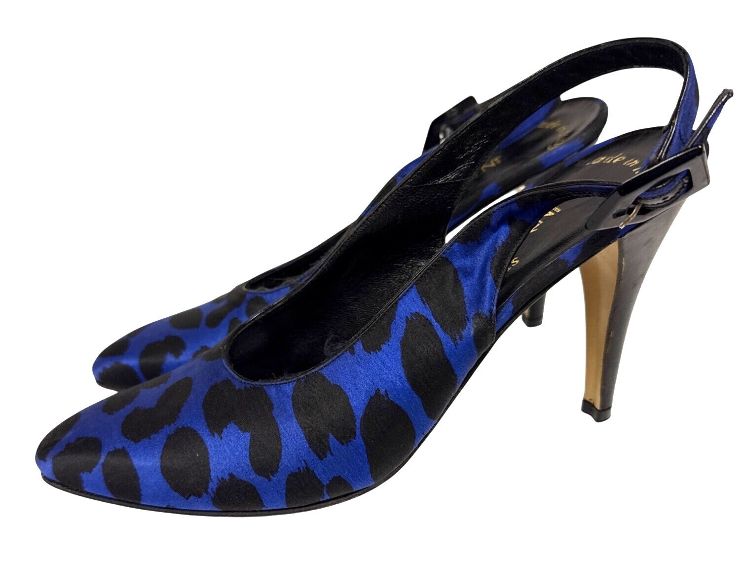 Scarpe decolte donna Yves Saint Laurent slingback tacco blu stampa animalier 8 5