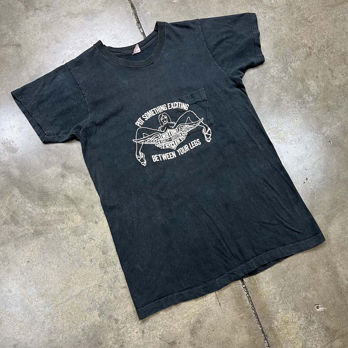 Vintage 70s Harley Davidson T Shirt Black Large Exciting Between