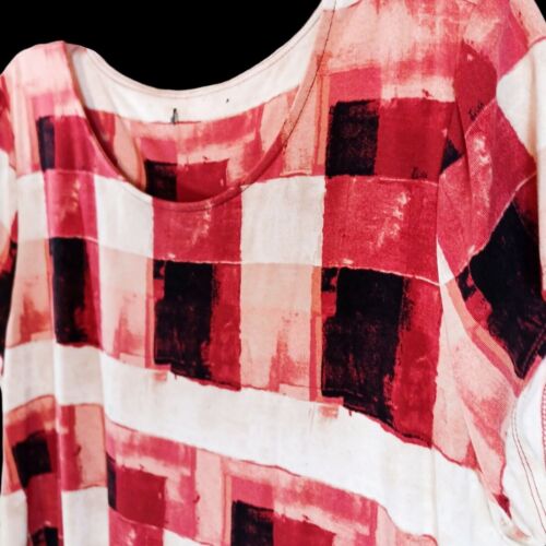 Women's Pink & Black Print Soft Short Sleeve Color block Top Career Casual Sz L - Picture 3 of 6