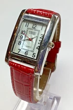 Embassy by Gruen Womens Watch Rectangle Silver MOP Red Croc Band New Battery