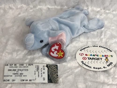 TY Beanie Baby Retired/Vintage Peanut As vs Rays 09/06/98 Promo with card+tix