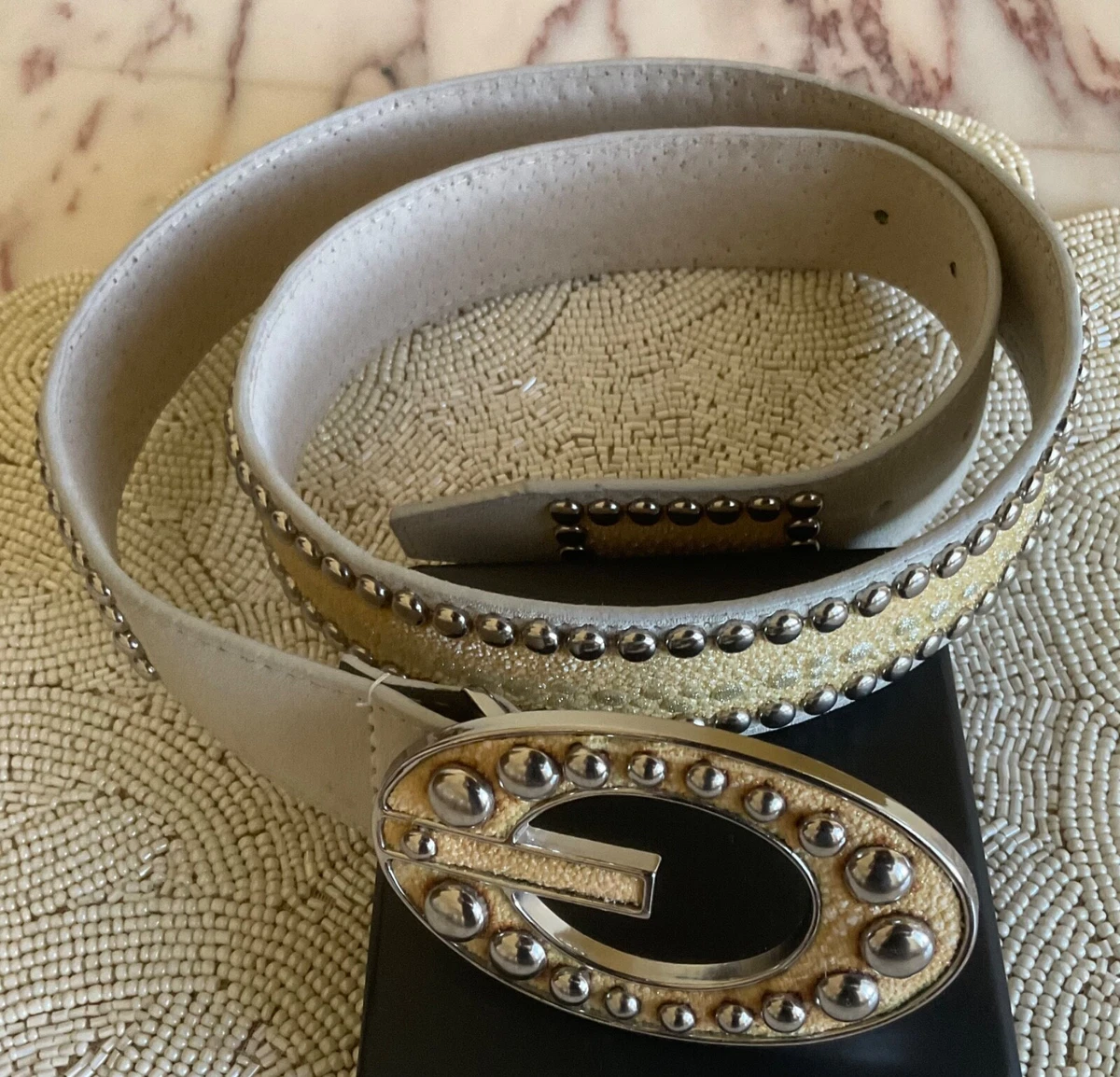 Furla Off White Ivory Cream Embossed Leather Skinny Belt Adjustable Belt GREIGE Furla 1927 | Furla US main image 4
