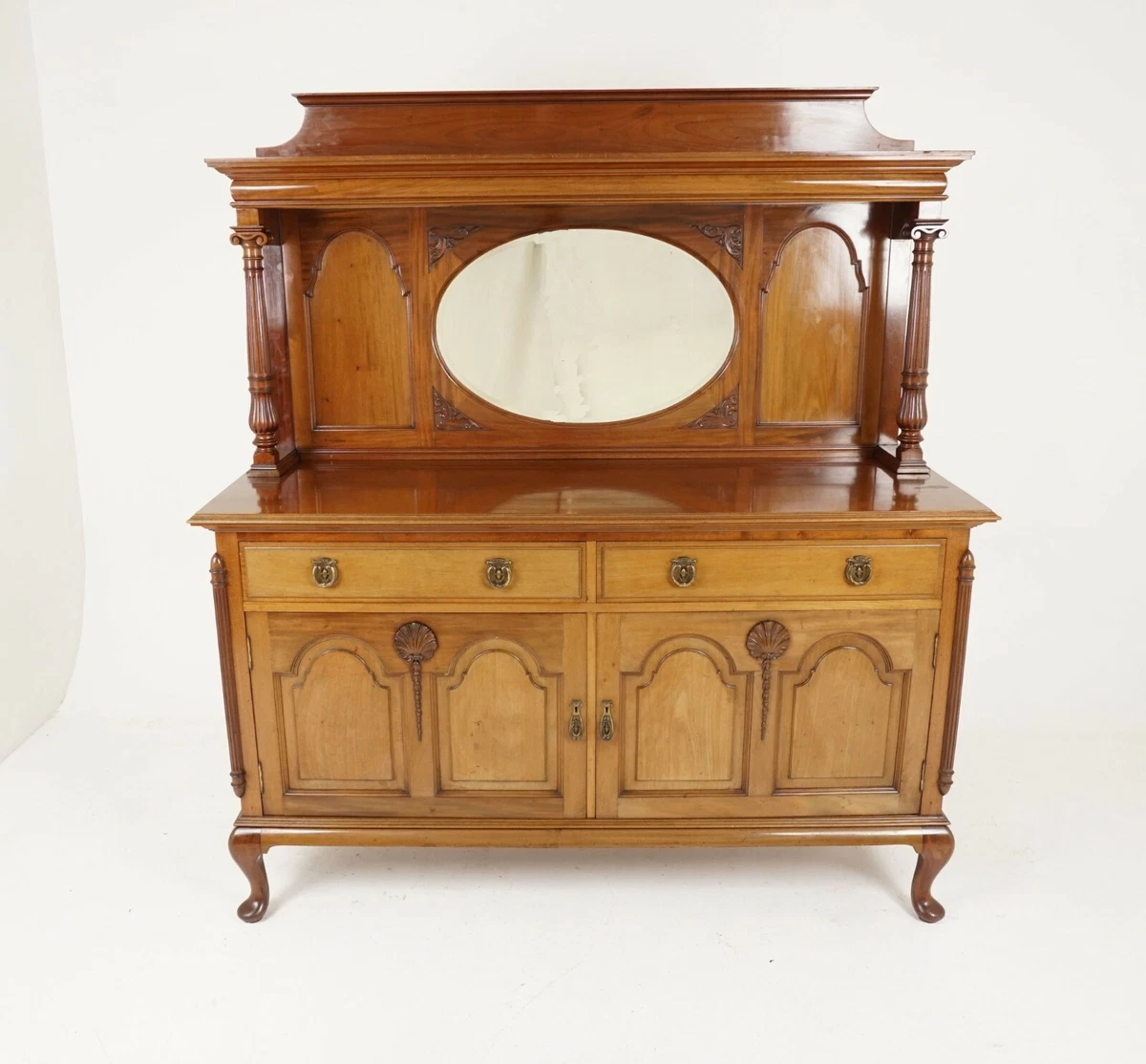 Antique Mahogany Sideboard Mirror Back Carved Art Nouveau Buffet 1920s H134