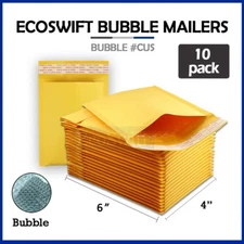 10 #0000 4 x 6 ECOSWIFT SMALL SELF SEAL KRAFT BUBBLE MAILERS PADDED ENVELOPES