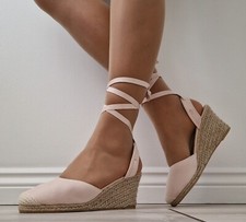 Womens Pink Beige Espadrille Sandals  Ankle Strap Wedge Heel Platform Shoes New