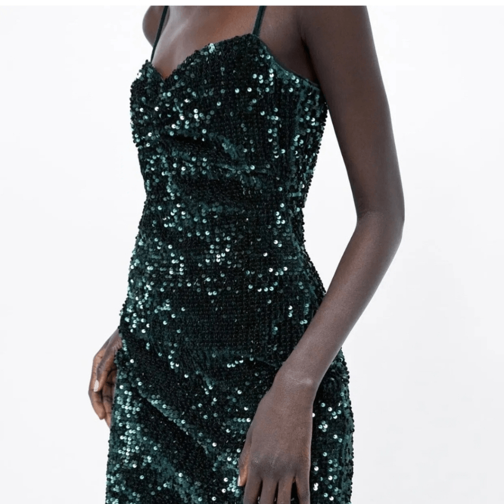 green emerald velvet dress Once Upon A Time Dress ~ Emerald Sequins – Show Me Your Mumu main image 1