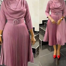 Women's Plus Size Midi Dresses Fall Lantern Flowy Swing Pleated Midi Dresses