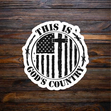 American flag sticker vinyl decal this is God's country cross Jesus Christian