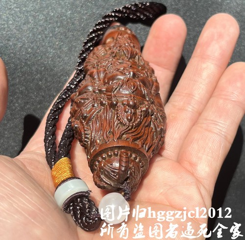 Boxwood Carved Mahakala Pendant Dorje Phurpa Pestle Vajra Amulet Chain Decor - Picture 4 of 4