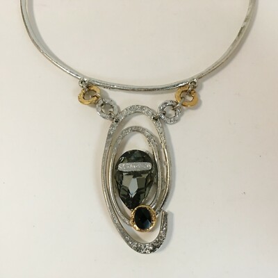 Designer Necklace Smoke Black Crystal Gold Silver Statement Pendant Hand Crafted