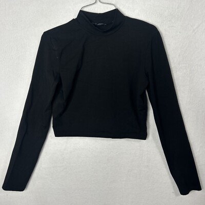 Zara Top Women's Medium Black Long Sleeve Cropped  Top Athletic Wear