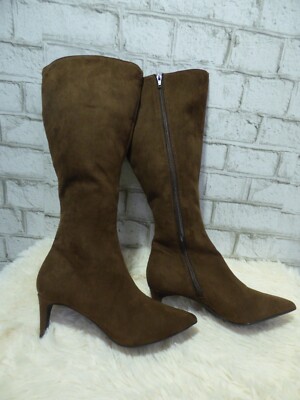 $160 Alfani Step Flex Brown Suede Knee High Stiletto Heel Boots 6.5 NEW A527