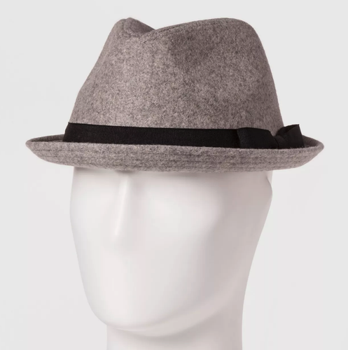 Grey Polyester Wool Blend Fedora 