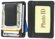 Men  s Genuine Leather Wallet Credit Card ID Holder Magnetic Money Clip Black