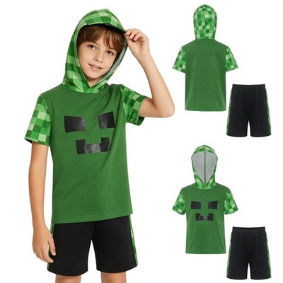 Kids Boys Cosplay Outfit Casual Hoodie Shorts Set Soft Game Character Fancy