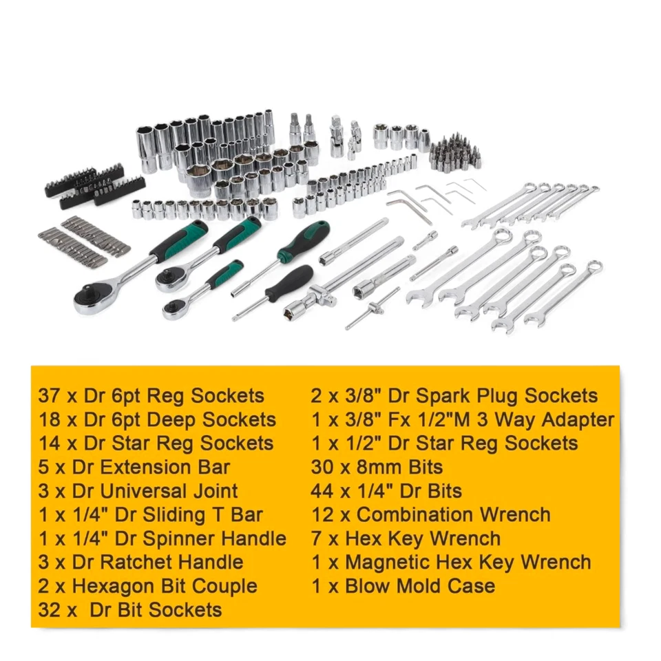 216PCS Socket & Ratchet Wrench Set CR-V Steel 1/4" 3/8" 1/2" Drive Tool Kit - Image 4 of 4