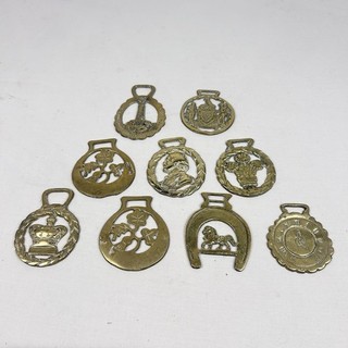 Joblot of 9 Horsebrasses different unique designs old vintage brass pub decor
