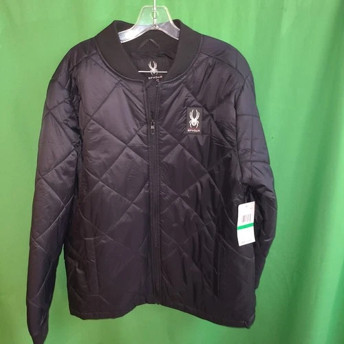 B100) NWT SPYDER x-large men's black puffer jacket full zip
