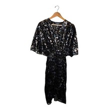 Modcloth Dress Velvet XS Faux Wrap Floral Black Burnout V Neck Knee Length New