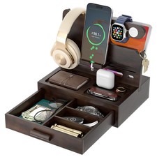 Phone Docking Station for Men: Desk or Nightstand Organizer with Drawer, Birt...
