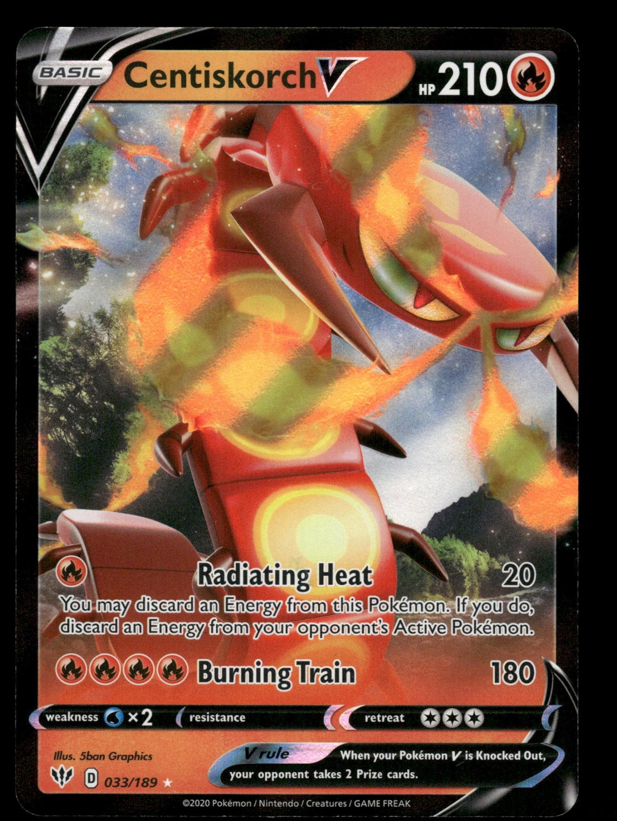 Centiskorch V 033/189 NM Rare V Holo Darkness Ablaze 2020 Pokemon TCG
