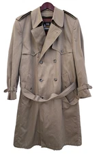 London Fog Towne Double Breasted Trench Coat Mens 40 R Tan Removable Lining NEW