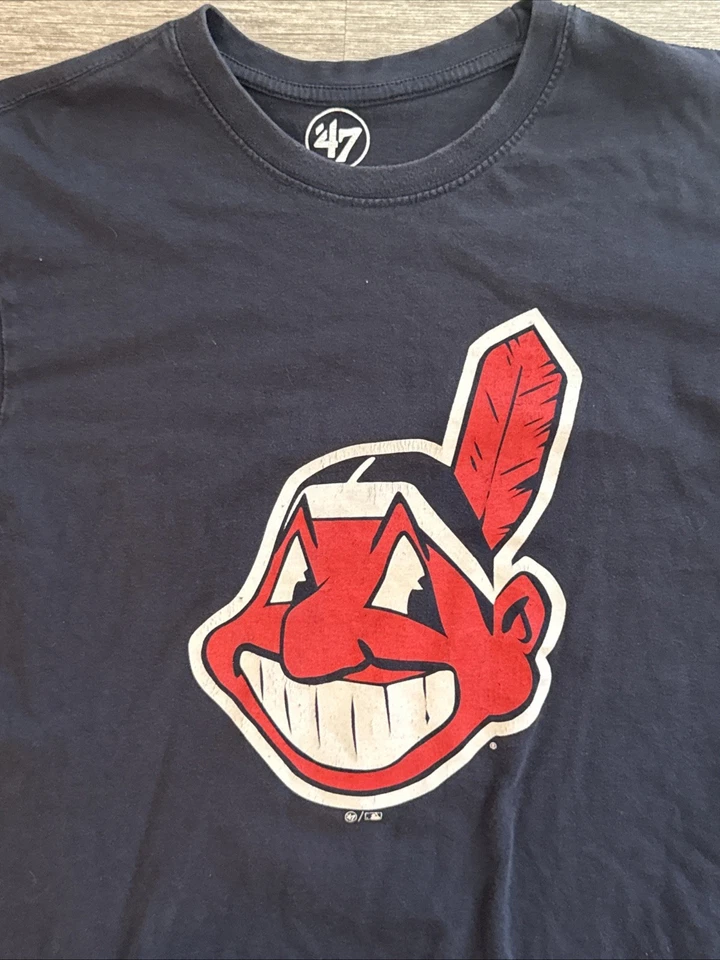 Cleveland Indians Shirt Tribe Chief Wahoo 47 Brand Blue Short Sleeve Men M - Image 4 of 4