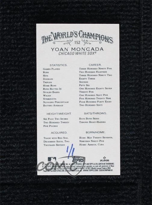 2021 Topps Allen & Ginter's Wood Mini 1/1 Yoan Moncada #152 1j8z - Image 2 of 3