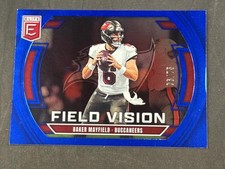 2025 PANINI DONRUSS ELITE BAKER MAYFIELD FIELD VISION BLUE 6/75 JERSEY # NUMBER