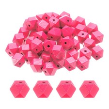 50pcs 16mm Rose Pink Geometric Wood Beads 3.3mm Large Hole for Jewelry Making