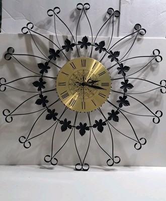 Vintage MCM Seth Thomas Black Metal Starburst Leaf Wall Clock 25''