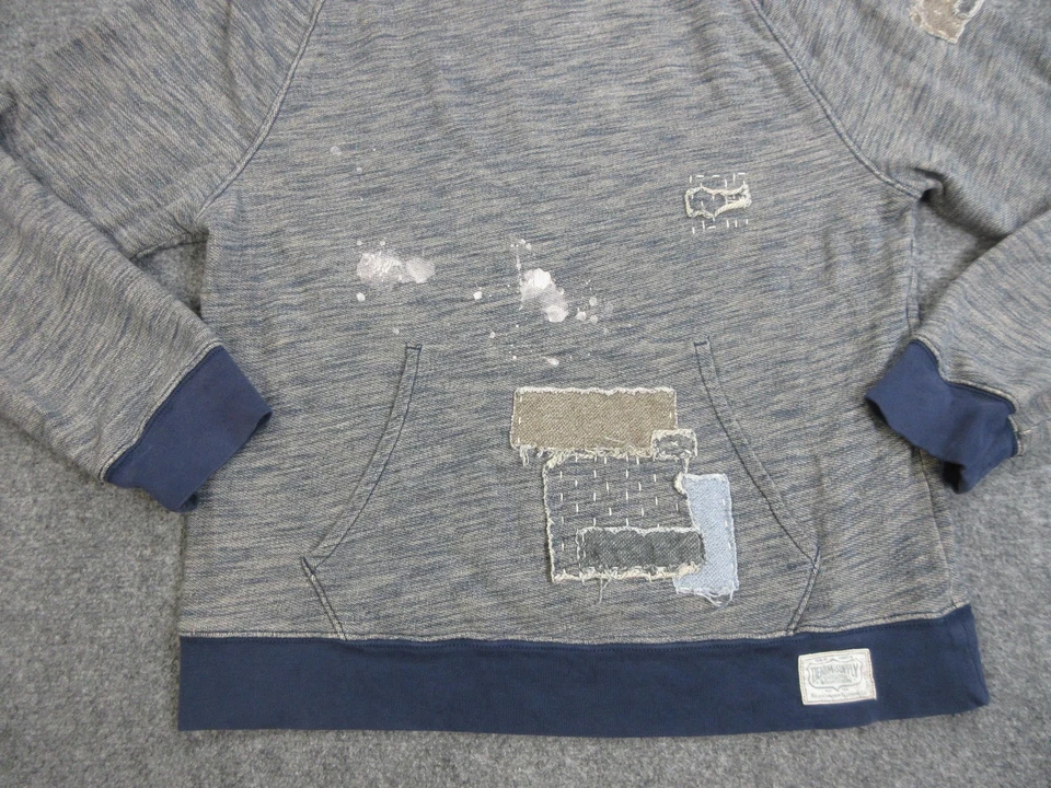 Ralph Lauren Denim & Supply 连帽衫男式大号灰色拼布油漆飞溅 — 第 2/4 张图片