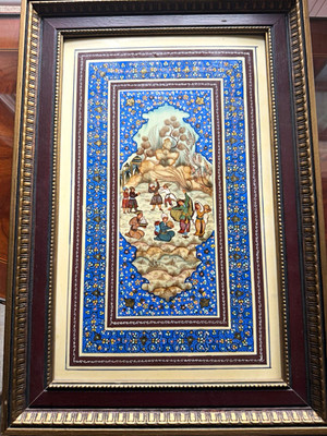 Farah Toor Original Persian Miniature Oil on Bone Painting Framed Signed