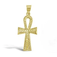 Ankh Cross Pendant 10K Yellow Gold Egyptian Religious Charm 1.4 inch