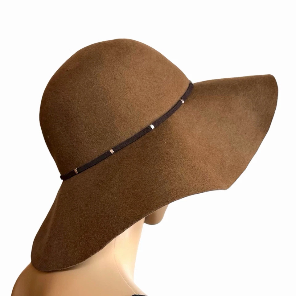 Nine West Womens Wool Trench Hat Felt Camel Brown Floppy Wide Brim Elegant - Image 4 of 4