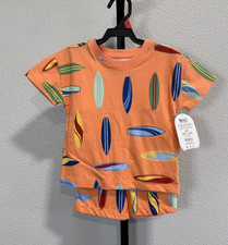 NWT Wonder Nation Toddler Boys Printed Jersey Tee Shorts Set Apricot Surf Sz 2T