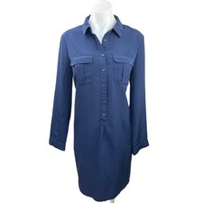 Old Navy Blue Knee Length Button Front Pocket Long Sleeve Shirt Dress Size M